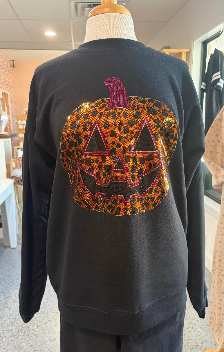 Sparkle Spangle Leopard Pumpkin Graphic Sweatshirt