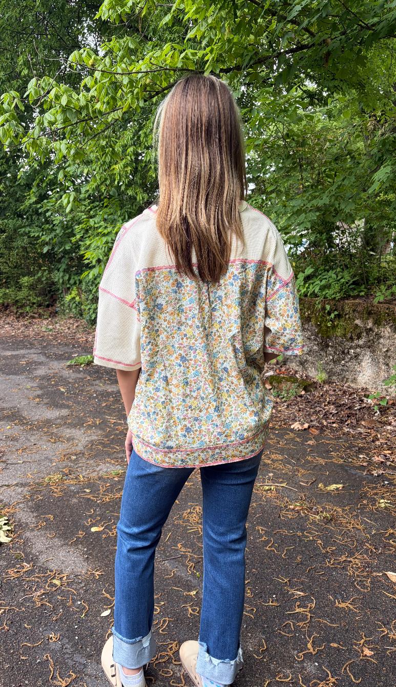 FLORAL PRINT COLOR BLOCK TOP