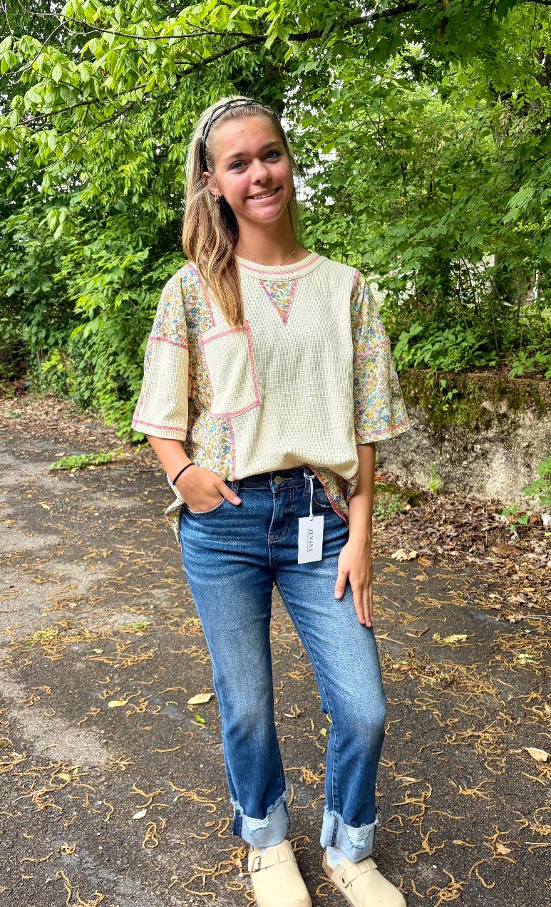 FLORAL PRINT COLOR BLOCK TOP