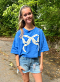 Rhinestone Studded Cropped Bow Embroidery Tee