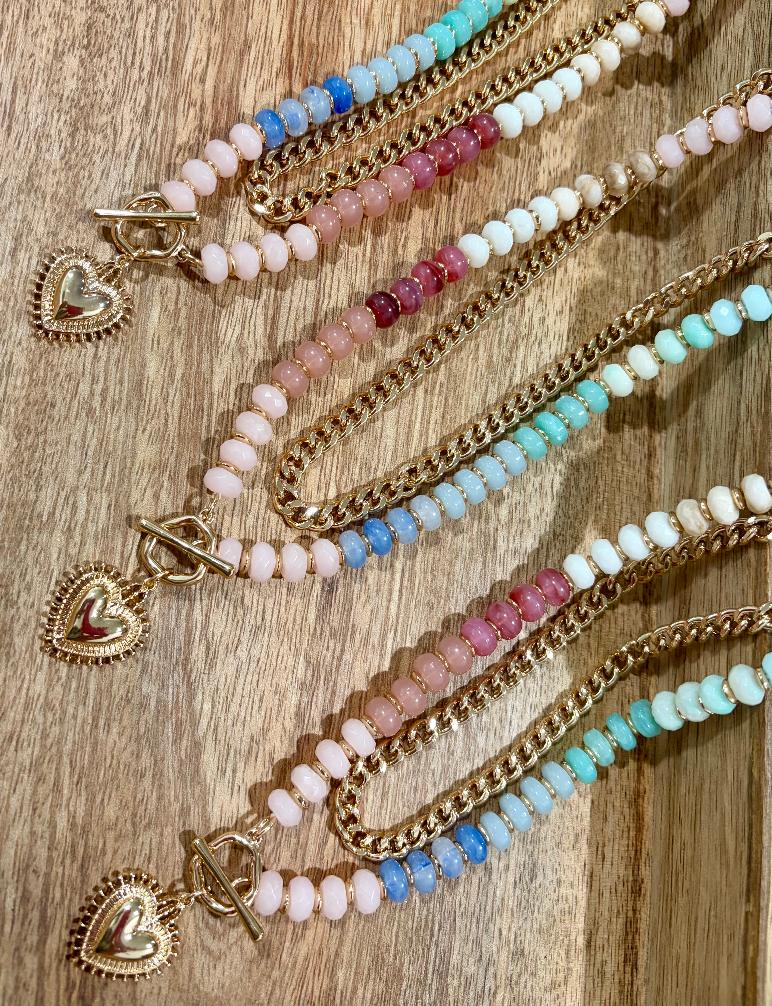 Colorful Bead Layered Heart Necklace