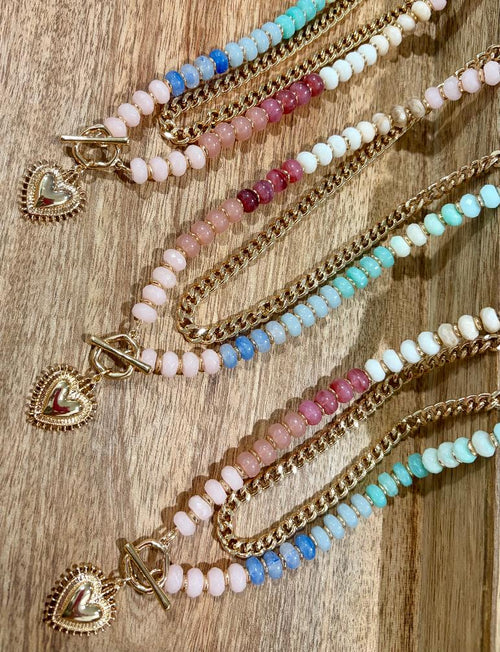 Colorful Bead Layered Heart Necklace