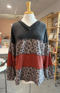 Leopard Color Block Ribbed Top