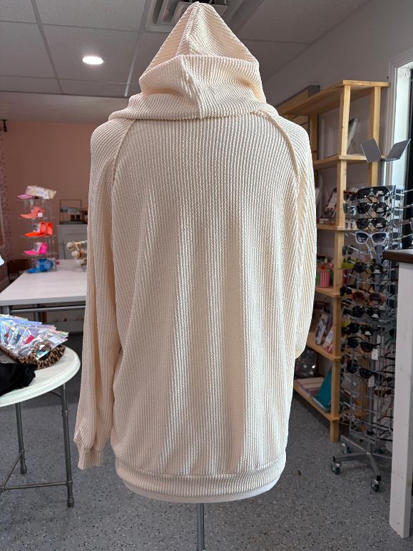 Puff Sleeve Ribbed Hoodie