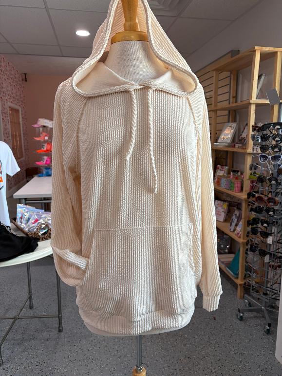 Puff Sleeve Ribbed Hoodie