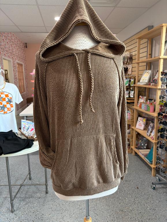 Puff Sleeve Ribbed Hoodie