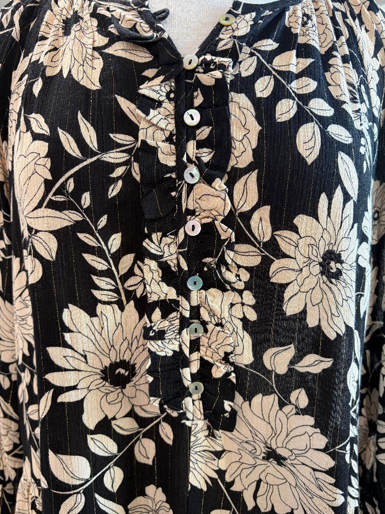 Floral Printed Long Sleeve Gauze Dress